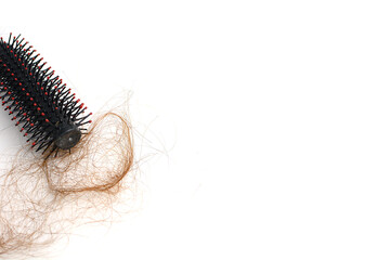 Hair loss, hair loss every day, serious problems and hair loss on a white background.