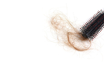 Hair loss, hair loss every day, serious problems and hair loss on a white background.