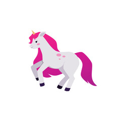 Toy of unicorn with pink mane and tail flat style, vector illustration