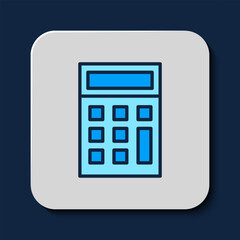 Filled outline Calculator icon isolated on blue background. Accounting symbol. Business calculations mathematics education and finance. Vector