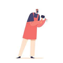 Male Character Using Chisel And Hammer, Carves Intricate Designs On Hard Surface, Chipping Away Small Pieces