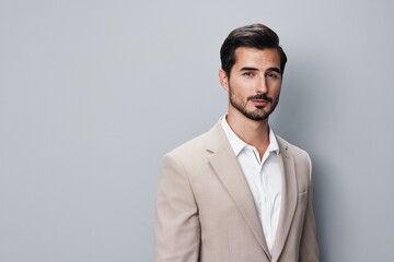 man suit executive beige portrait businessman smiling handsome business copyspace happy