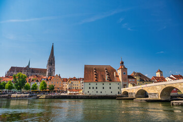 Obraz premium Regensburg Germany, city skyline at Old Town Altstadt and Danube River