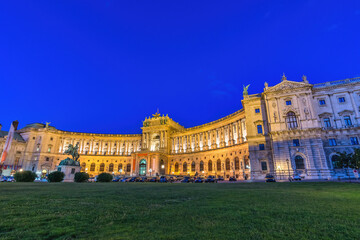 Fototapeta na wymiar Vienna, Austria - June 24, 2015: night city skyline at The Hofburg palace