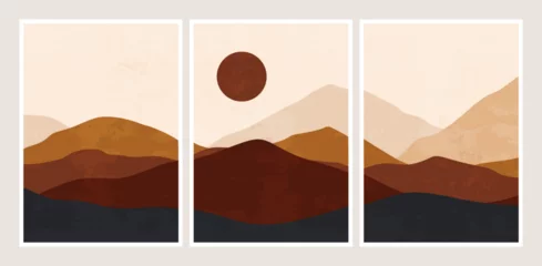 Fotobehang Abstract mountain landscape collage. Modern boho horizon hills panorama, geometric nature wallpaper. Vector minimal set © Studio Cantath