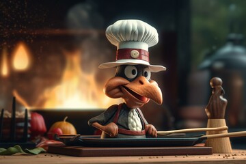 Cartoon turkey cook in Pilgrim hat. Generative AI - obrazy, fototapety, plakaty