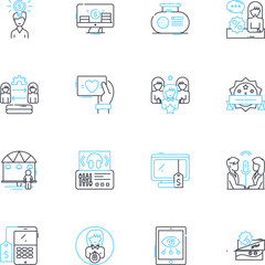 Public concept linear icons set. Community, Society, Government, Citizenship, Democracy, Transparency, Accountability line vector and concept signs. Participation,Involvement,Activism outline