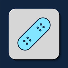 Filled outline Skateboard icon isolated on blue background. Extreme sport. Sport equipment. Vector