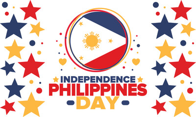 Fototapeta na wymiar Philippines Independence Day. Celebrated annually on June 12 in Philippines. Happy national holiday of freedom. Philippines flag. South-East Asian country. Patriotic design. Vector poster