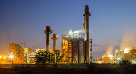 Natural Gas Combined Cycle Power Plant ,Gas turbine electrical power plant with in Twilight power for factory energy concept.