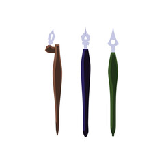 Calligraphy pens and lettering art instruments kit, flat vector isolated.