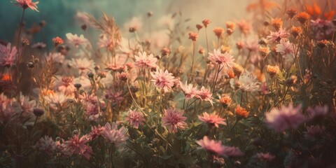 Beautiful blurred summer or spring background nature with blooming glade