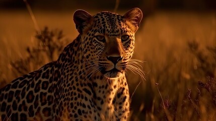 leopard in the savannah. Created with generative technology.