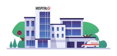 Medical center hospital, clinic buildings flat vector illustration isolated.