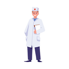 Doctor young male character flat vector illustration isolated on background.