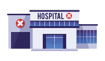 Hospital or clinic buildings facade flat vector illustration isolated on white.
