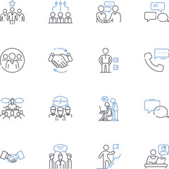 Promoting welfare line icons collection. Advocacy, Assistance, Empowerment, Charity, Compassion, Volunteerism, Support vector and linear illustration. Philanthropy,Awareness,Generosity outline signs