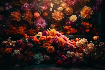Fototapeta na wymiar Gorgeous glowing blooms adorn a stunning floral backdrop. Generative AI