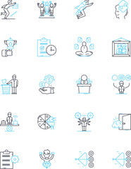Motivation concept linear icons set. Ambition, Drive, Passion, Inspiration, Determination, Enthusiasm, Empowerment line vector and concept signs. Encouragement,Resilience,Tenacity outline