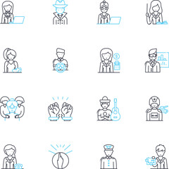 Marketing coordinator linear icons set. Strategy, Analytics, Campaigns, Coordination, Communication, Branding, Research line vector and concept signs. Socialmedia,Creative,Advertising outline