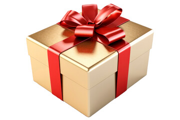 Obraz premium Art Isolated gift golden box with a red bow on a white background, transparent background