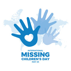 International Missing Children's Day vector illustration. Lost children graphic design element. Child hand palm with heart shape icon vector. 25 May. Important day