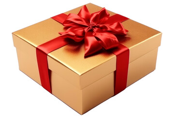 Obraz premium Art Isolated gift golden box with a red bow on a white background, transparent background