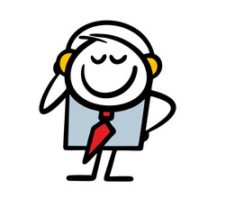 Funny businessman having rest and listening to music via headphones.