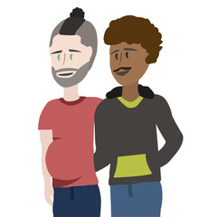 Fototapeta premium Gay couple, pregnant trans man, transgender, homosexual, vector illustration, pride month, love