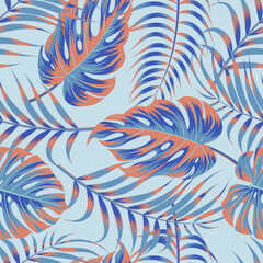 Floral seamless pattern with leaves. tropical background