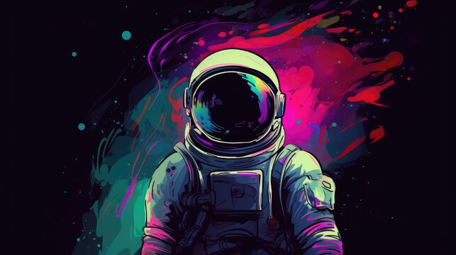 abstruct illustration of an astronaut with colored background