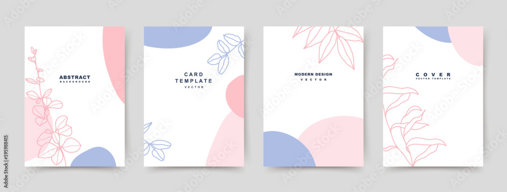 Wall mural simple modern abstract background with floral elements in a minimalistic linear style. trendy design