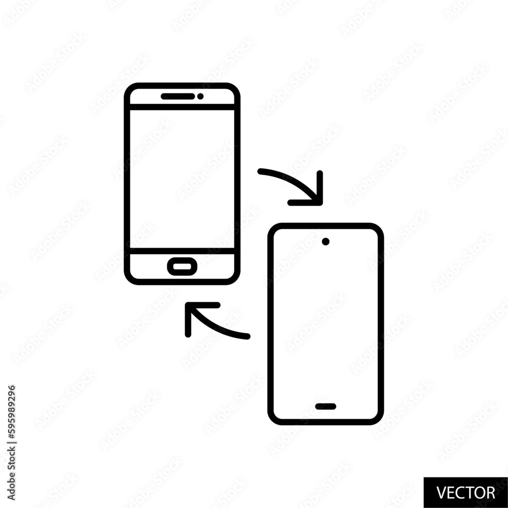 Aufkleber exchange old mobile phone with new smartphone, cellphone trade-in program or offer concept icon in l