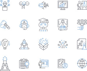 Breakthrough line icons collection. Revelation, Innovation, Progression, Discovery, Advancement, Piering, Unprecedented vector and linear illustration. Groundbreaking,Development,Forward outline signs