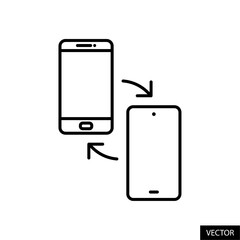 Exchange old mobile phone with new smartphone, cellphone trade-in program or offer concept icon in line style design for website, app, ui, isolated on white background. Editable stroke. Vector file.