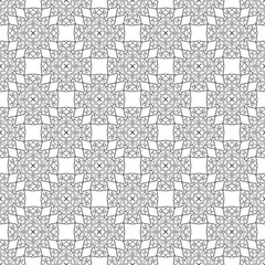 black and white contour pattern. seamless geometric ornament. panel coloring. openwork mesh. lace. mosaic.