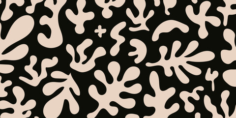Contemporary & abstract organic Matisse inspired shapes background.  Modern trendy scribbles curve  plants, ocean, sea. minimal aesthetic.