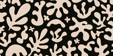 Contemporary & abstract organic Matisse inspired shapes background.  Modern trendy scribbles curve  plants, ocean, sea. minimal aesthetic.