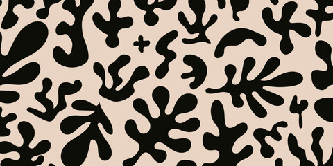 Contemporary & abstract organic Matisse inspired shapes background.  Modern trendy scribbles curve  plants, ocean, sea. minimal aesthetic.