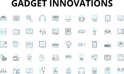 Gadget innovations linear icons set. Smartwatch, Augmented, Virtual, Automated, Intelligent, Wearables, Nanotechnology vector symbols and line concept signs. Drs,G,Holographic illustration