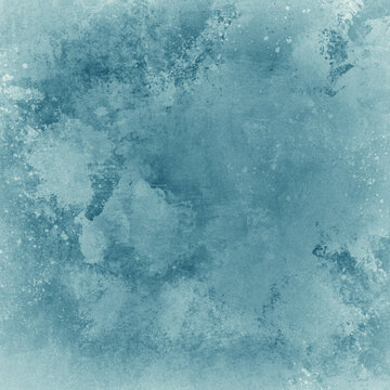 Blue green watercolor paint splash or blotch background with fringe bleed wash and bloom design, blobs of paint and old vintage watercolor paper texture grain