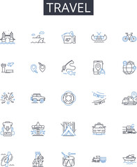 Travel line icons collection. Chatbots, Virtual assistants, AI, NLP, Human-like, Conversational, Interaction vector and linear illustration. Personalized,Intelligent,Dialogue outline signs set