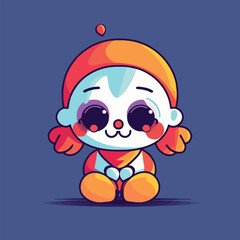 Cute kawaii clown chibi mascot vector cartoon style
