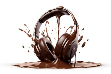 Sweet chocolate headphones for radio, podcast. Enjoy the music broadcast. Ai generated