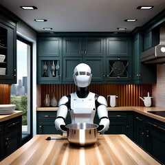 Humanoid robot in a kitchen