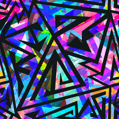 bright geometric seamless pattern with grunge effect