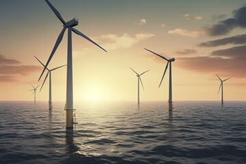 Fototapeta Wind turbines on ocean for renewable energy. Generative AI obraz