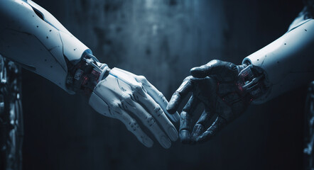 AIコンピューターアンドロイドロボットの握手,Generative AI