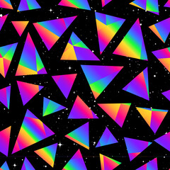 Neon triangles with star background. Seamless texture - 595993270