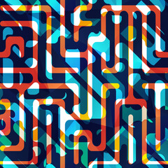 Obraz premium Abstract red and blue maze seamless pattern
